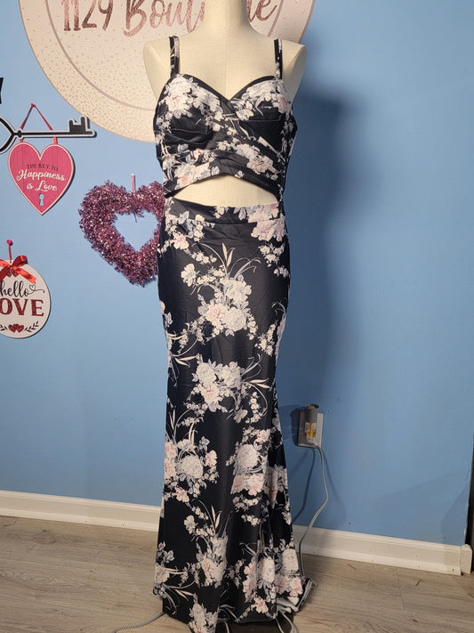 Black floral prom dress