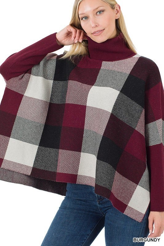 Plaid Turtleneck Oversized Sweater