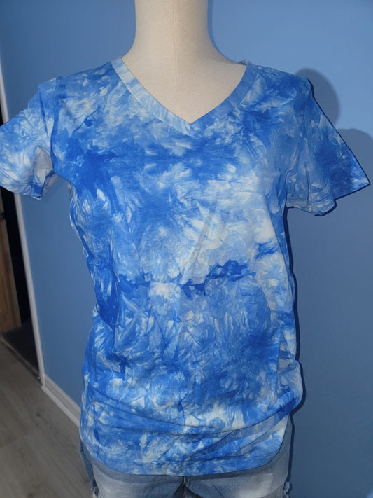 Blue V-Neck Tie-Dye