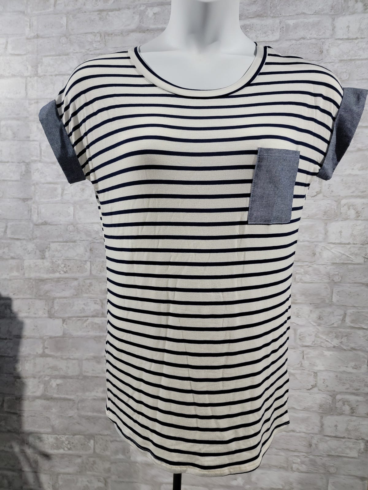 Navy And White Stripped Pocket T